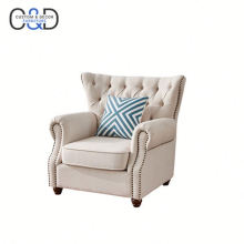 America Style Antique Solid wood frame Linen Living room sofa back button Leisure chair